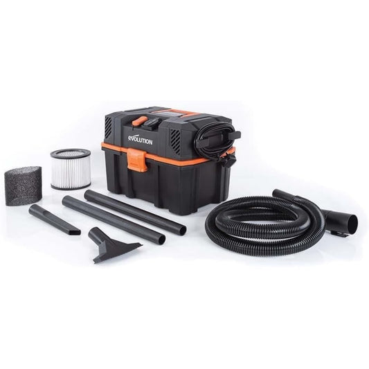 Aspirateur eau et poussiere, coloris gris et noir, avec la collecte de l'eau et des poussieres