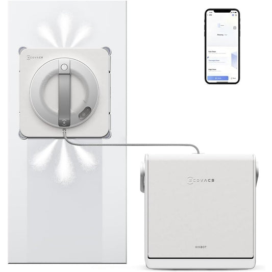 Robot lave vitres avec station, coloris blanc, avec le nettoyage des surfaces vitrees